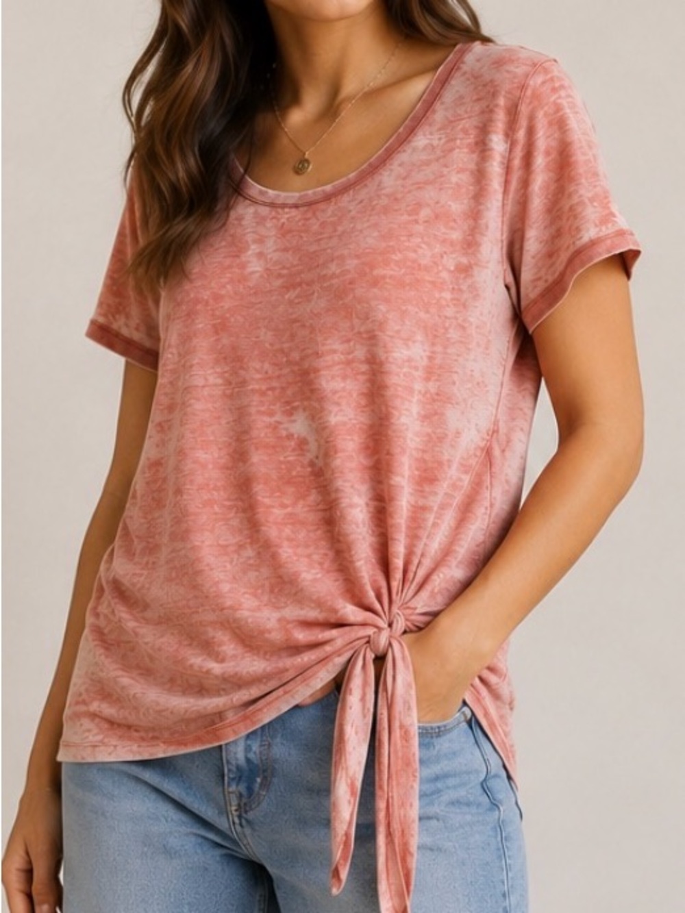 Caslon Washed Rose Short-Sleeve Tie-Front Tee